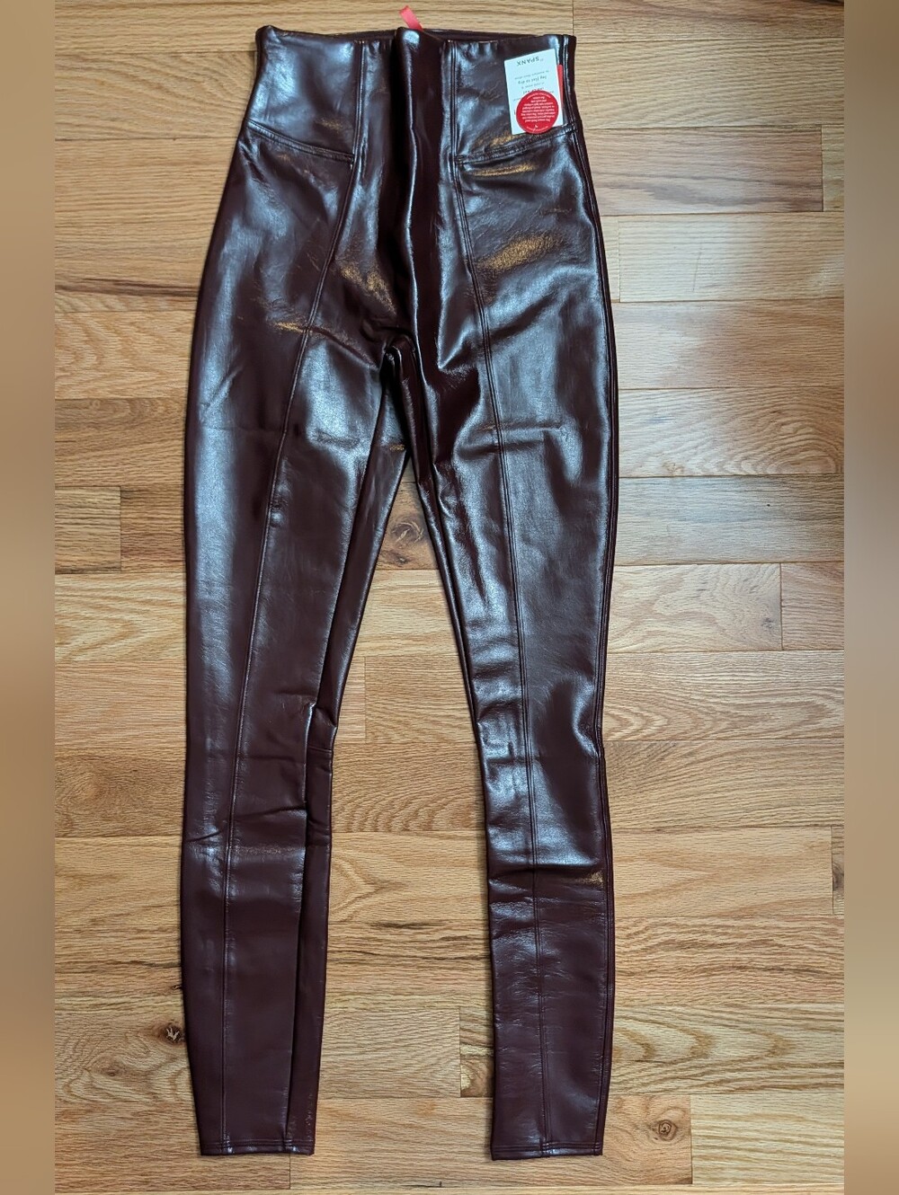 SPANX Faux Patent Leather Leggings Ruby Burgundy Tall Small NWT